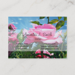 Gorgeous pink rose flowers in blue sky professiona business card
