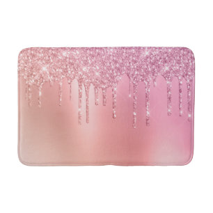 Gorgeous pink rose gold & copper glitter drips bath mat