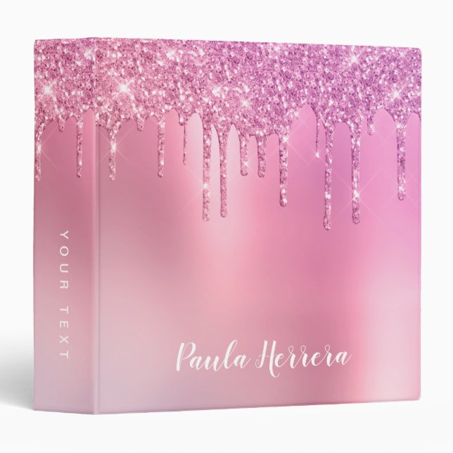 Gorgeous pink rose gold & purple glitter drips binder (Front/Spine)
