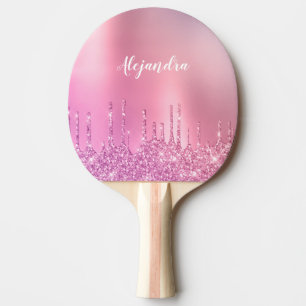 Gorgeous pink rose gold & purple glitter drips ping pong paddle