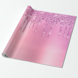 Gorgeous pink rose gold & purple glitter drips wrapping paper