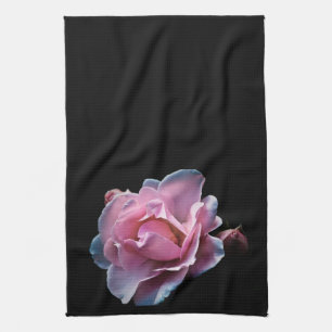 Gorgeous Pink Rose on Black. Kitchen Towel