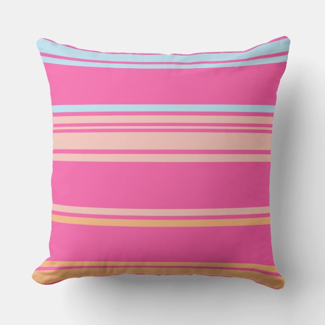 Gorgeous Pink, Sand and Blue Stripes Throw Pillow (Front)