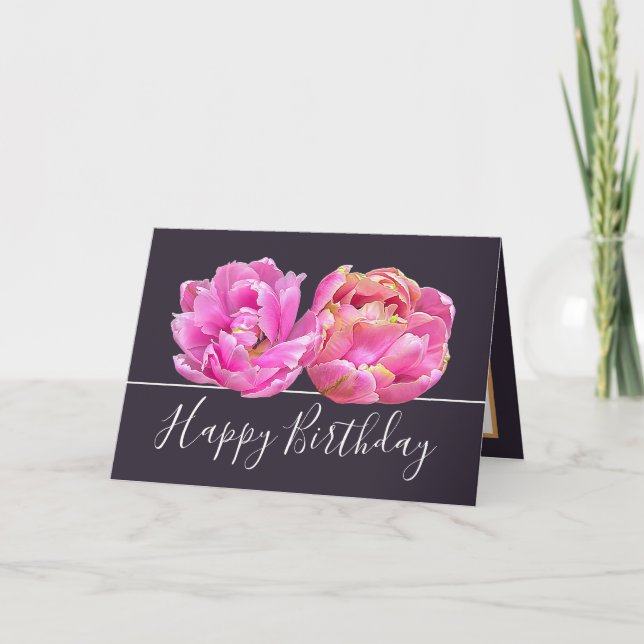 Gorgeous Pink Tulip Pretty Floral Bouquet Birthday Card (Front)