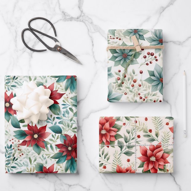 Gorgeous Poinsettia Christmas Coordinating  Wrapping Paper Sheet (Front)