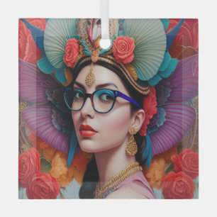 Gorgeous princess with glasses glass ornament
