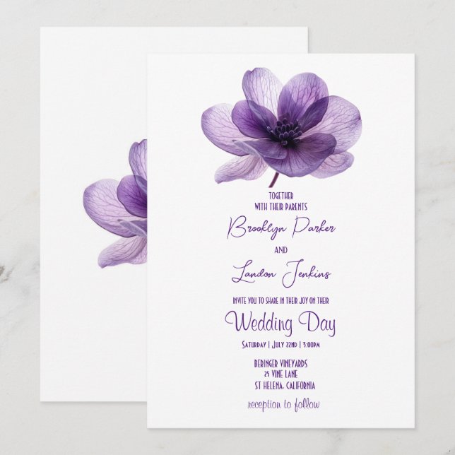 Gorgeous Purple Flower Wedding Invitation (Front/Back)