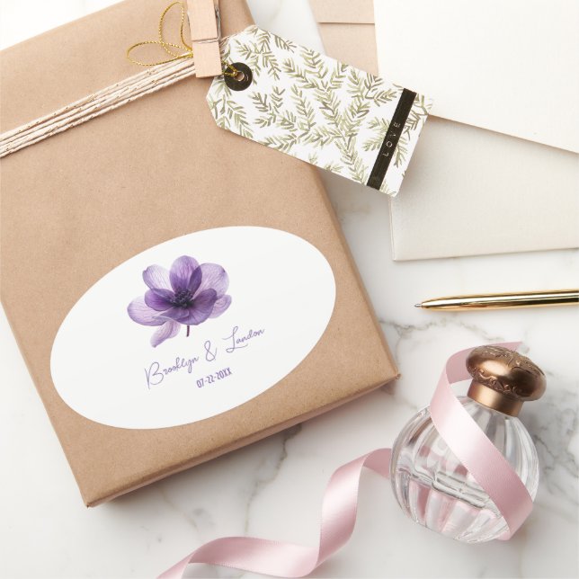 Gorgeous Purple Flower Wedding  Oval Sticker (Gifting)