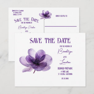 Gorgeous Purple Flower Wedding Save The Date Announcement Postcard