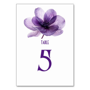 Gorgeous Purple Flower Wedding  Table Number