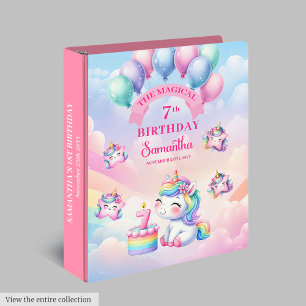 Gorgeous Rainbow Clouds Unicorn 7th Birthday Album Binder