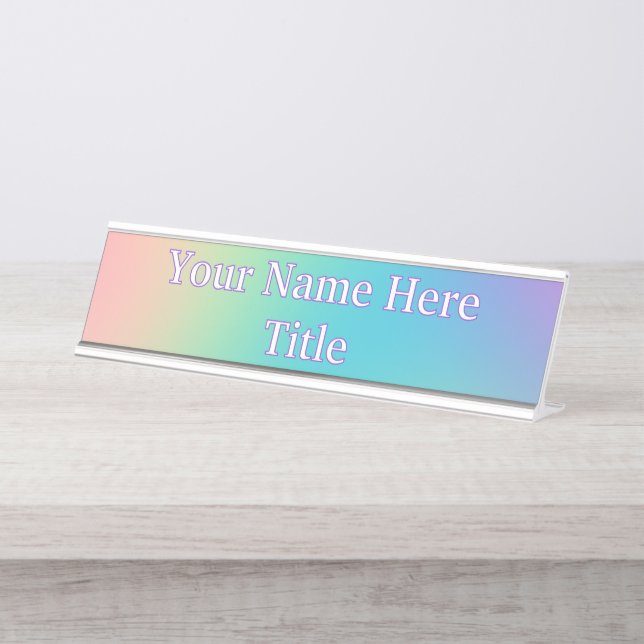 Gorgeous Rainbow Gradient Desk Name Plate (Front)