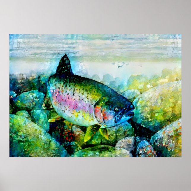 Gorgeous Rainbow Trout in Bright Colours Poster (Front)