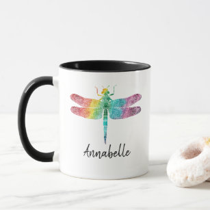 Gorgeous Rainbow Watercolor Dragonfly Personalized Mug