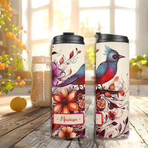 Gorgeous Red bird and floral custom name Summer  Thermal Tumbler