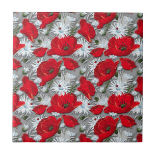 Gorgeous red poppies summer flowers pattern tile