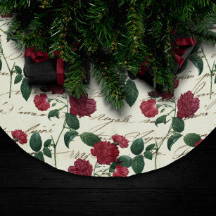 Gorgeous Red Roses and Classic Vintage Handwriting Brushed Polyester Tree Skirt