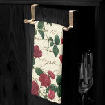 Gorgeous Red Roses and Classic Vintage Handwriting Kitchen Towel<br><div class="desc">#abstractart Beautifully feminine Victorian era rose flowers and green leaves on a sophisticated ivory cream off-white white background with old calligraphy style cursive script handwriting. This vintage 1990s inspired abstract design features a gorgeous palette that adds perfect pop of colour. For coordinating products or colours, please visit JustFharryn @zazzle.com #zazzlemade...</div>