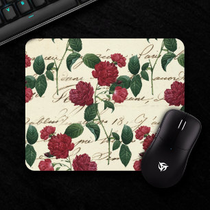 Gorgeous Red Roses and Classic Vintage Handwriting Mouse Pad