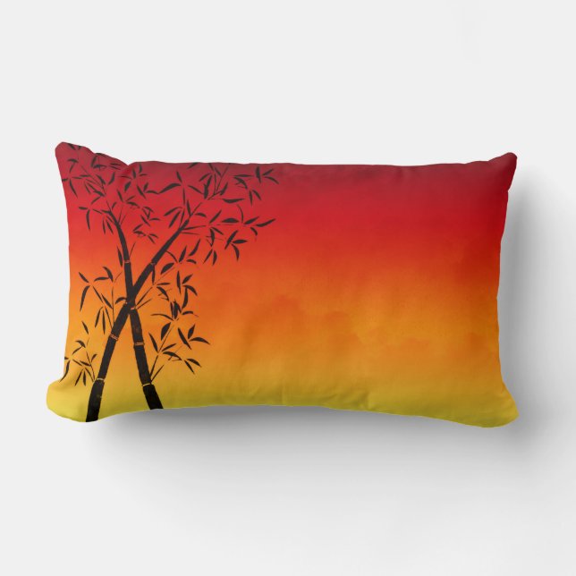 Gorgeous red sunset Bamboo and mountain view Lumbar Pillow (Front)