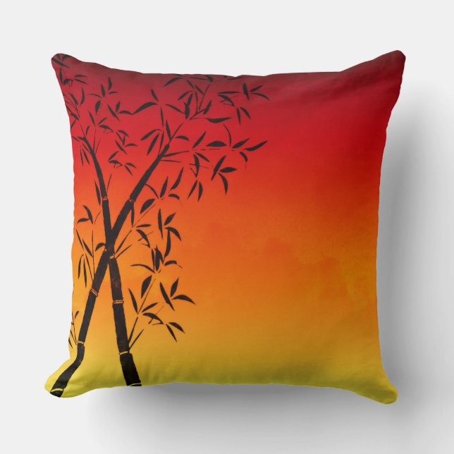Gorgeous red sunset Bamboo and mountain view Throw Pillow (Front)