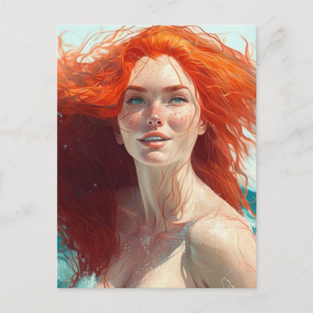 Gorgeous Redhead Emerging from the Water Postcard (Front)