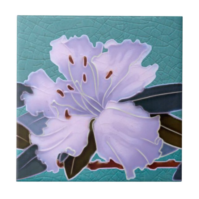 Gorgeous Rhododendron Art Nouveau Border Repro Tile (Front)