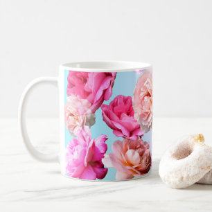 Gorgeous Romantic Roses Floral Blue / Pink Mug