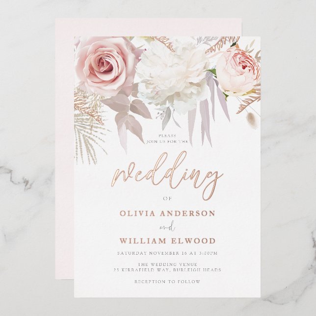Gorgeous Rose Gold & Blush Floral Wedding (Front/Back)