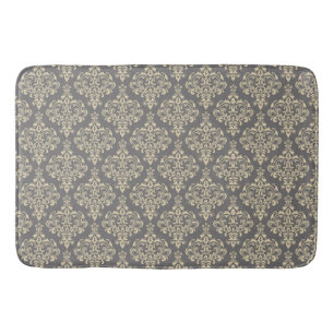 Gorgeous Royal Floral Damask Pattern On Grey Bath Mat
