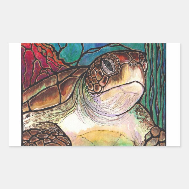Gorgeous Sea Turtle Stained Glass Style Art Sticker (Front)
