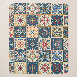 Gorgeous seamless pattern white colorful Moroccan, Sherpa Blanket