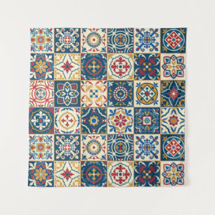 Gorgeous seamless pattern white colorful Moroccan, Tapestry