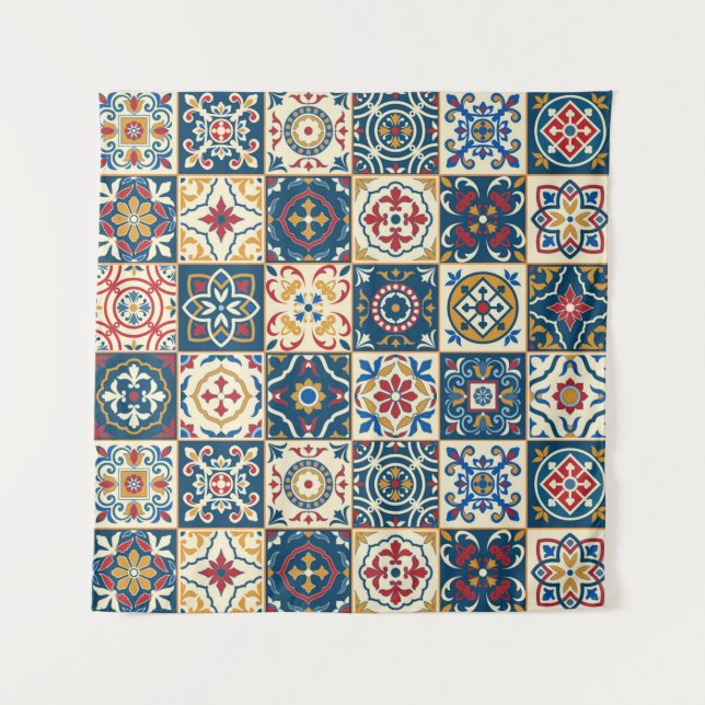 Gorgeous seamless pattern white colorful Moroccan, Tapestry (Front)