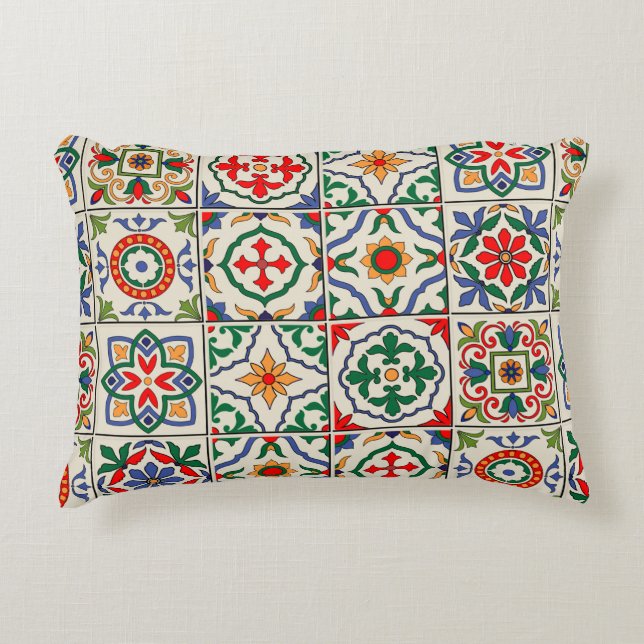 Gorgeous seamless pattern white colourful Moroccan Accent Pillow (Front)