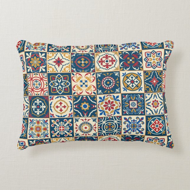 Gorgeous seamless pattern white colourful Moroccan Accent Pillow (Front)