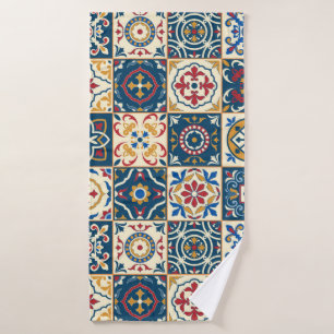 Gorgeous seamless pattern white colourful Moroccan Bath Towel