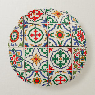 Gorgeous seamless pattern white colourful Moroccan Round Pillow