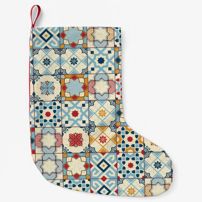Gorgeous seamless pattern white colourful Moroccan Small Christmas Stocking (Front)