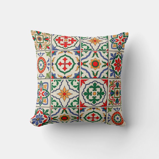 Gorgeous seamless pattern white colourful Moroccan Throw Pillow (Front)