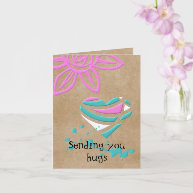 Gorgeous "Sending You Hugs" Heart Greeting Card (Orchid)