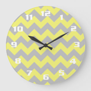 Gorgeous Shades of Yellow and Grey Chevron Pattern Large Clock