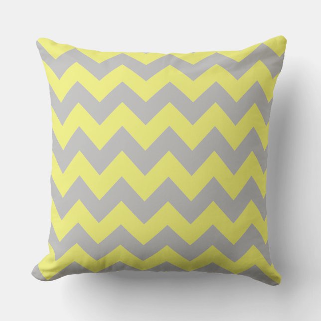 Gorgeous Shades of Yellow and Grey Chevron Pattern Throw Pillow (Front)