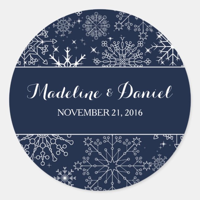 Gorgeous Snowflakes Wedding Stickers/Seals Classic Round Sticker (Front)