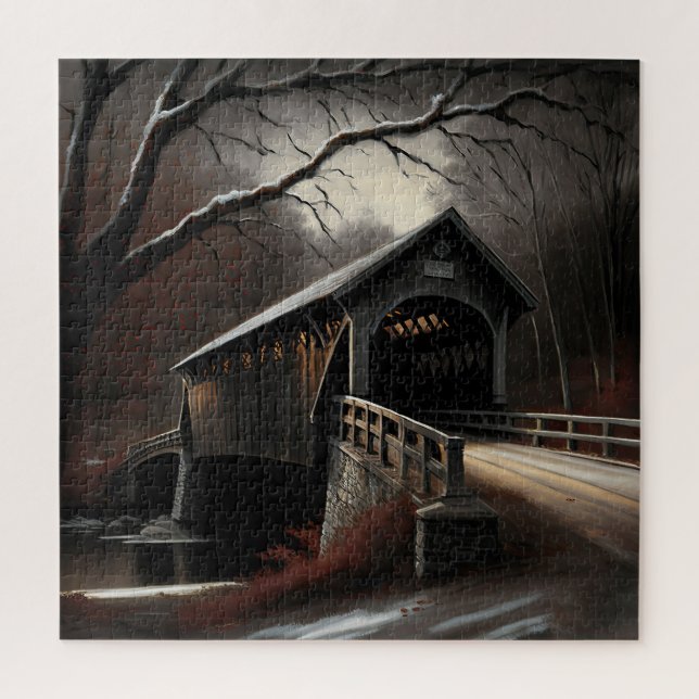 Gorgeous snowy covered bridge puzzle (Vertical)