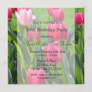 Gorgeous spring pink tulip flowers birthday party invitation