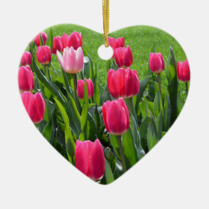gorgeous spring pink tulip flowers happy birthday ceramic ornament