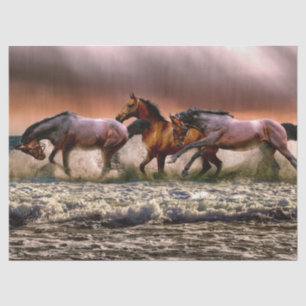 Gorgeous Stallions Running Through Ocean Waves Tissue Paper