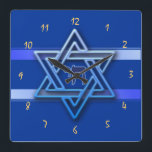 Gorgeous Star of David On blue Background jewish Square Wall Clock<br><div class="desc">Gorgeous Star of David On blue Background beautiful wedding gift</div>