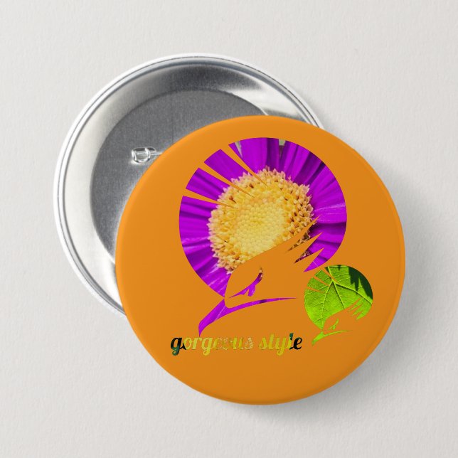 Gorgeous style orange 3 inch round button (Front & Back)